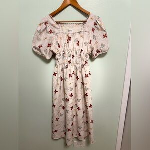 Floral Maxi Dress in Cream with Red Accents